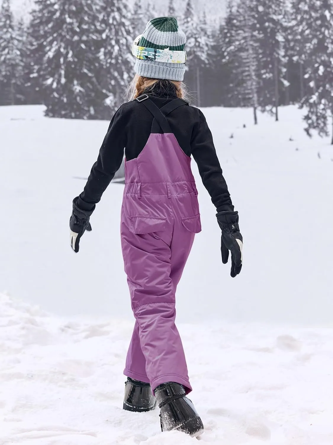 Haloumoning Kids Girls Snow Bibs Insulated Waterproof Winter Warm Ski Pants Overalls 5-14 Years