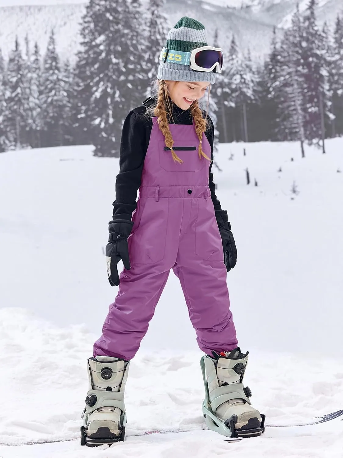 Haloumoning Kids Girls Snow Bibs Insulated Waterproof Winter Warm Ski Pants Overalls 5-14 Years