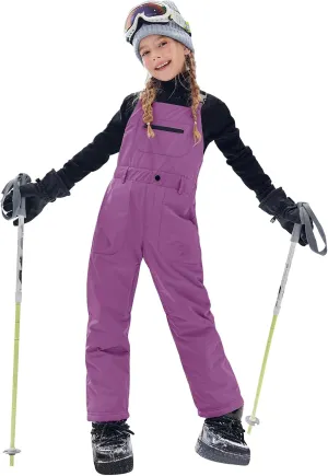 Haloumoning Kids Girls Snow Bibs Insulated Waterproof Winter Warm Ski Pants Overalls 5-14 Years