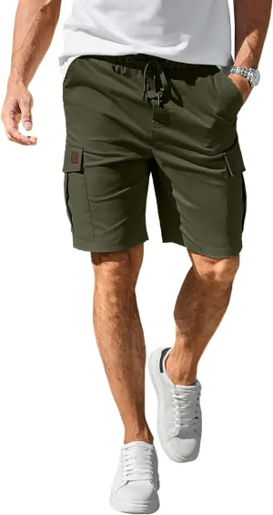 HOTake Men's Casual Cargo Jogger Shorts Drawstring Elastic Waist Summer Beach Shorts Athletic Stretch Short with 6 Pockets