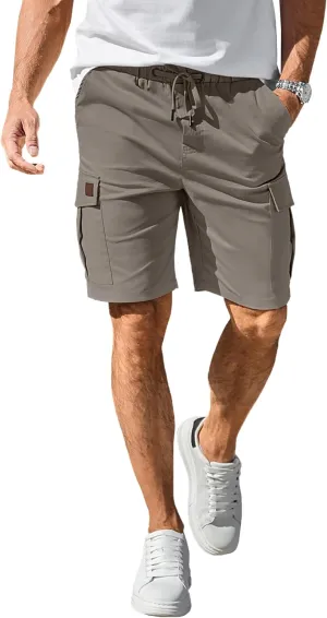 HOTake Men's Casual Cargo Jogger Shorts Drawstring Elastic Waist Summer Beach Shorts Athletic Stretch Short with 6 Pockets