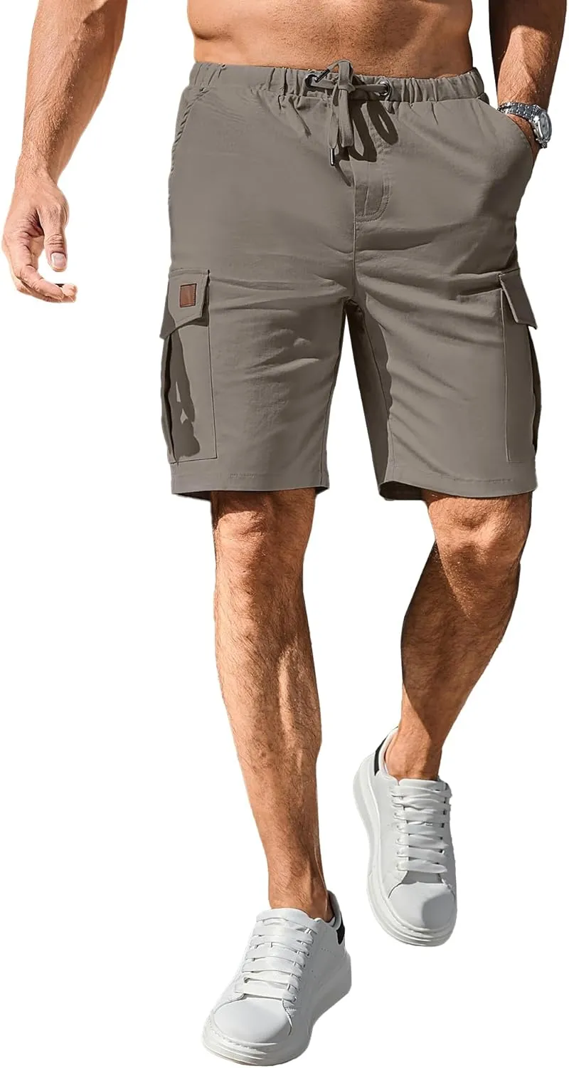 HOTake Men's Casual Cargo Jogger Shorts Drawstring Elastic Waist Summer Beach Shorts Athletic Stretch Short with 6 Pockets