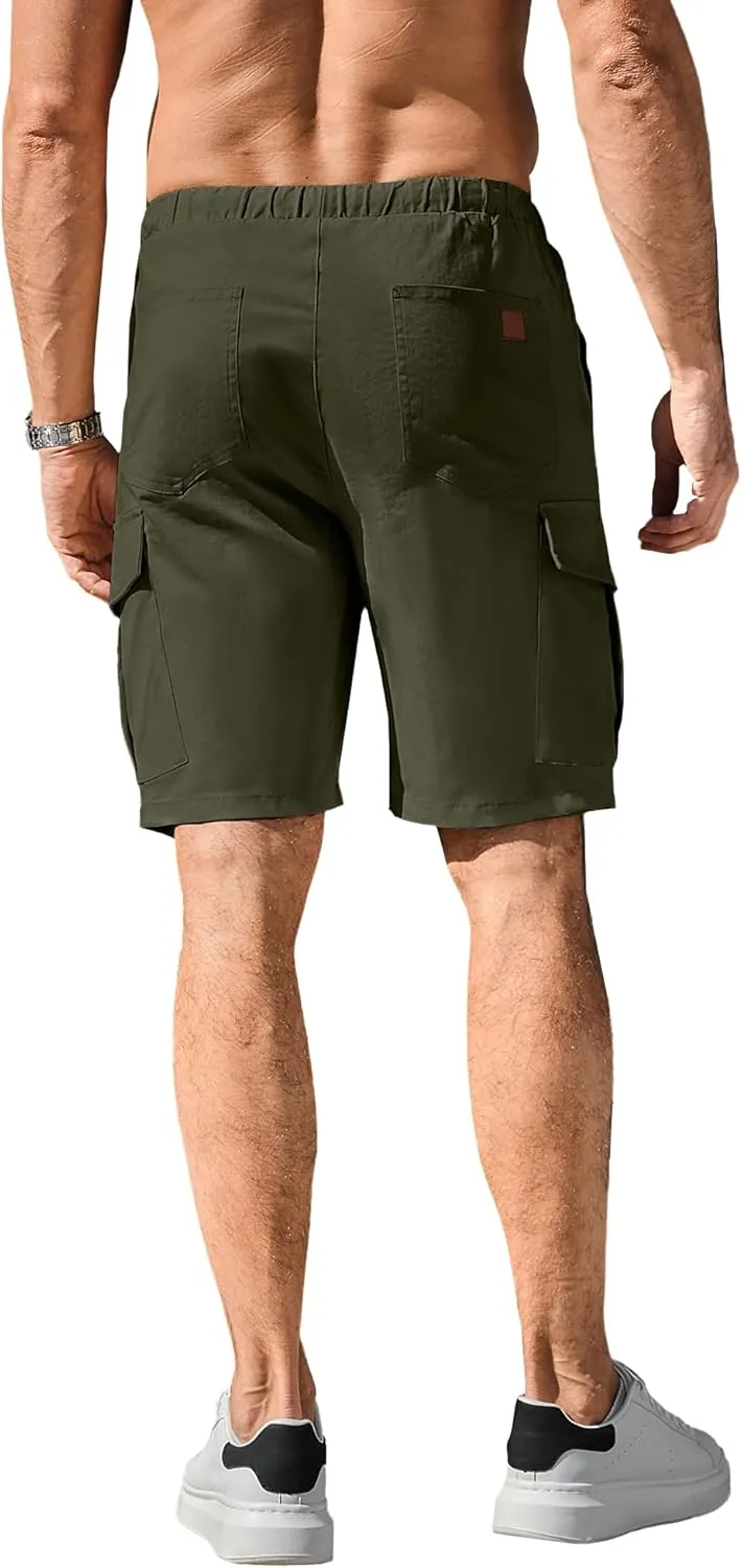 HOTake Men's Casual Cargo Jogger Shorts Drawstring Elastic Waist Summer Beach Shorts Athletic Stretch Short with 6 Pockets