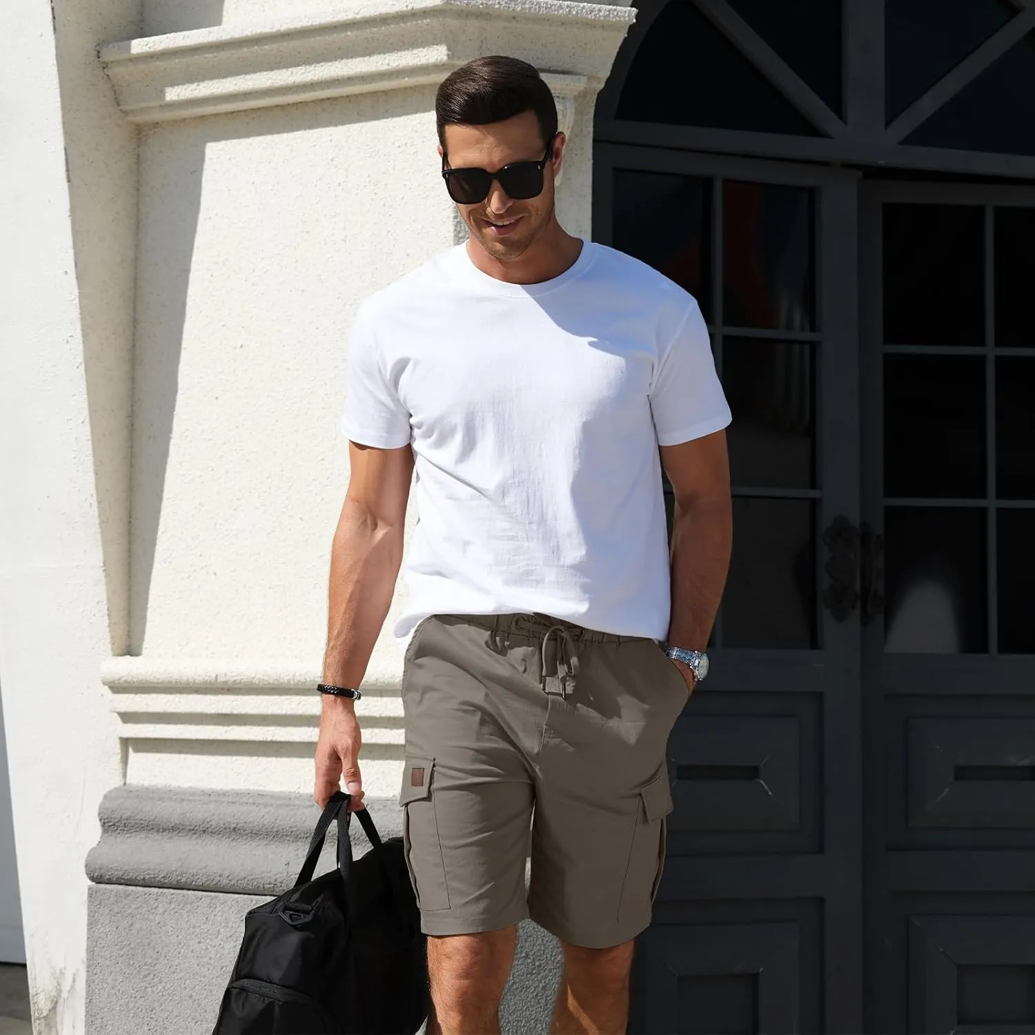 HOTake Men's Casual Cargo Jogger Shorts Drawstring Elastic Waist Summer Beach Shorts Athletic Stretch Short with 6 Pockets