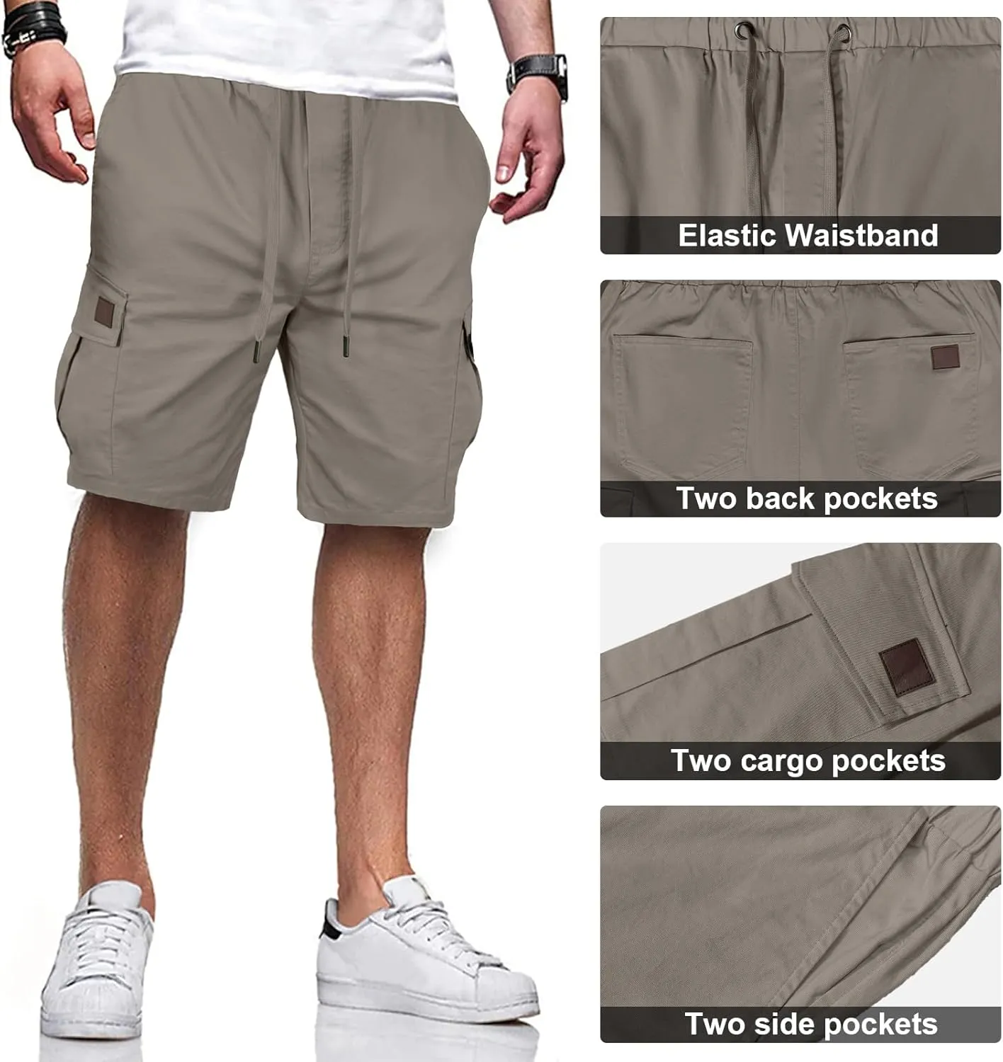 HOTake Men's Casual Cargo Jogger Shorts Drawstring Elastic Waist Summer Beach Shorts Athletic Stretch Short with 6 Pockets