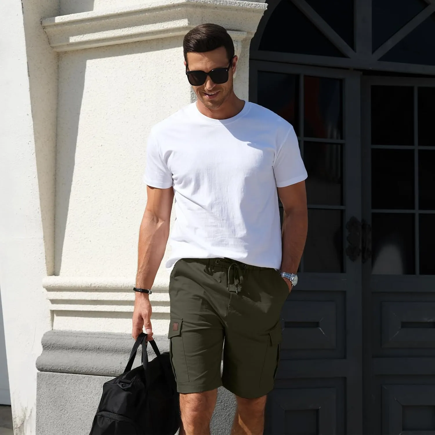HOTake Men's Casual Cargo Jogger Shorts Drawstring Elastic Waist Summer Beach Shorts Athletic Stretch Short with 6 Pockets