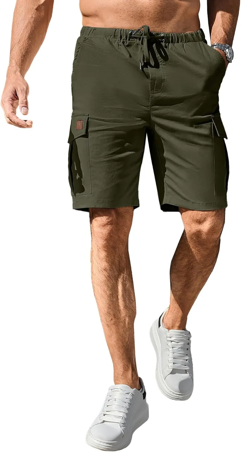 HOTake Men's Casual Cargo Jogger Shorts Drawstring Elastic Waist Summer Beach Shorts Athletic Stretch Short with 6 Pockets