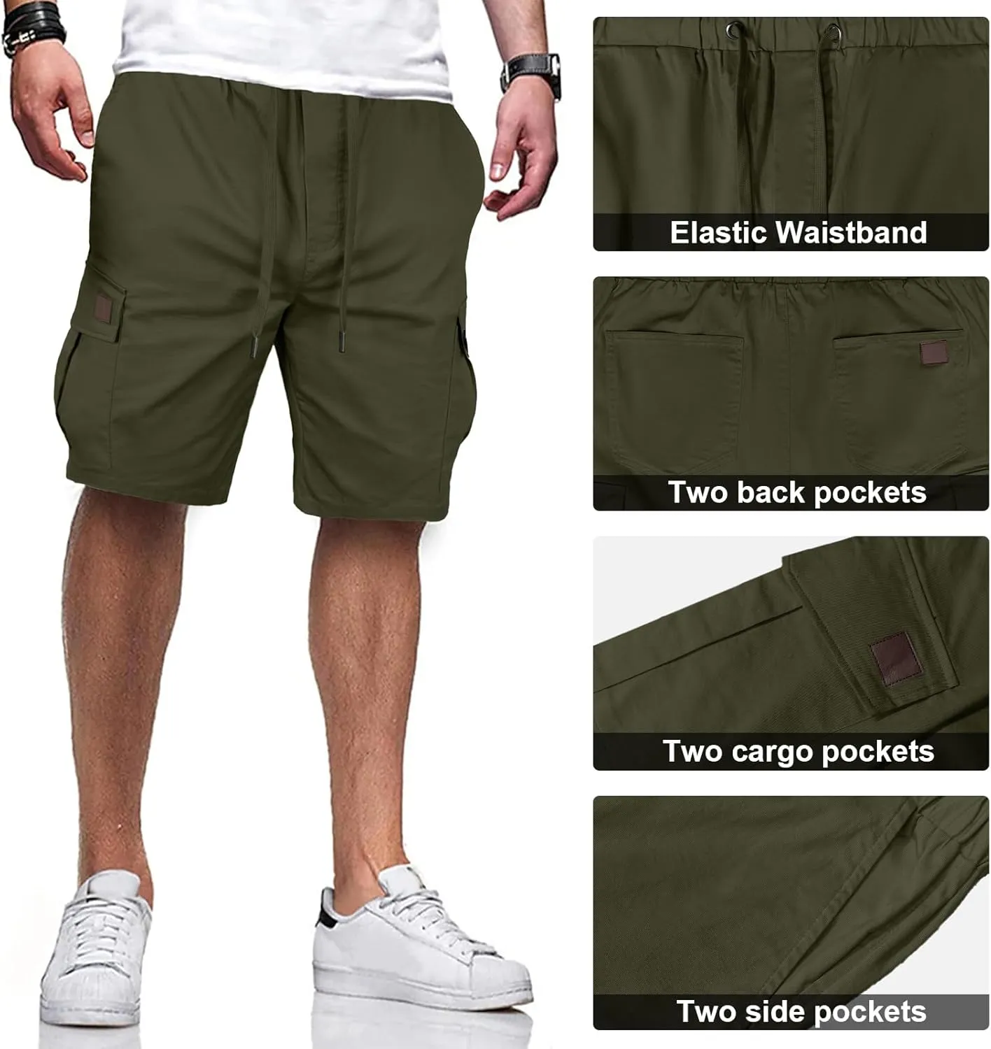 HOTake Men's Casual Cargo Jogger Shorts Drawstring Elastic Waist Summer Beach Shorts Athletic Stretch Short with 6 Pockets