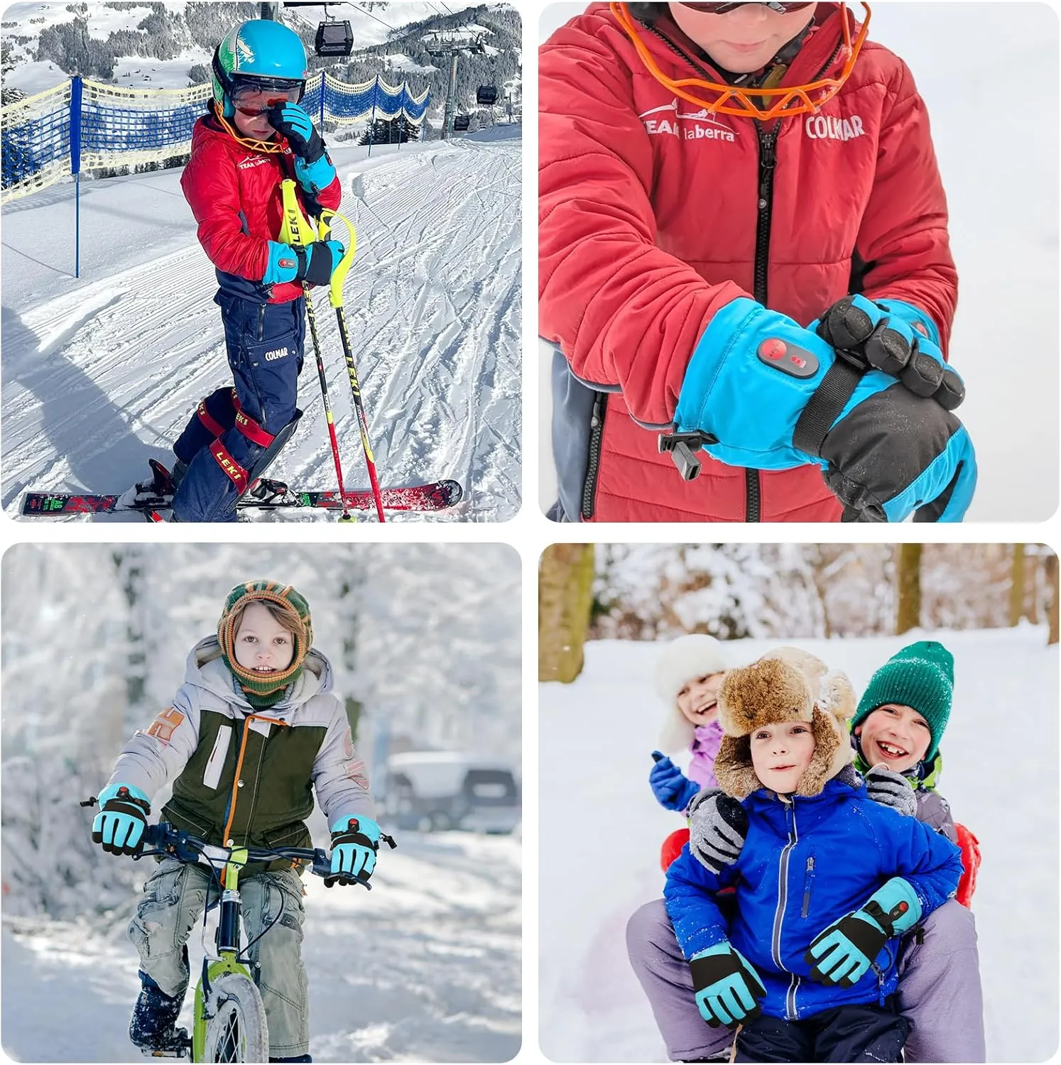 Kids Heated Ski Gloves, 3-Heat Settings, Rechargeable, Water Resistant, Windproof, Ideal for Skiing, Snowball Fights, Cycling