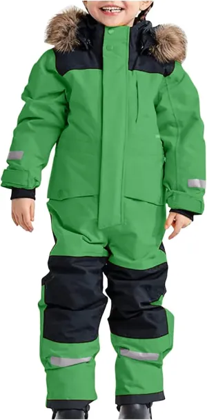Kids One Piece Snowsuit Girls Boys Ski Snowboard Jumpsuits Winter Thicken Warm Waterproof Windproof Thermal Jackets