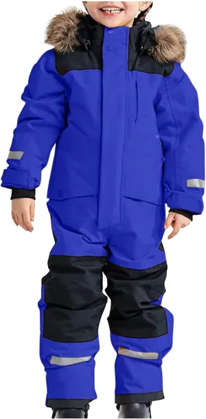 Kids One Piece Snowsuit Girls Boys Ski Snowboard Jumpsuits Winter Thicken Warm Waterproof Windproof Thermal Jackets