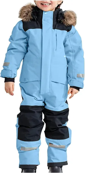 Kids One Piece Snowsuit Girls Boys Ski Snowboard Jumpsuits Winter Thicken Warm Waterproof Windproof Thermal Jackets