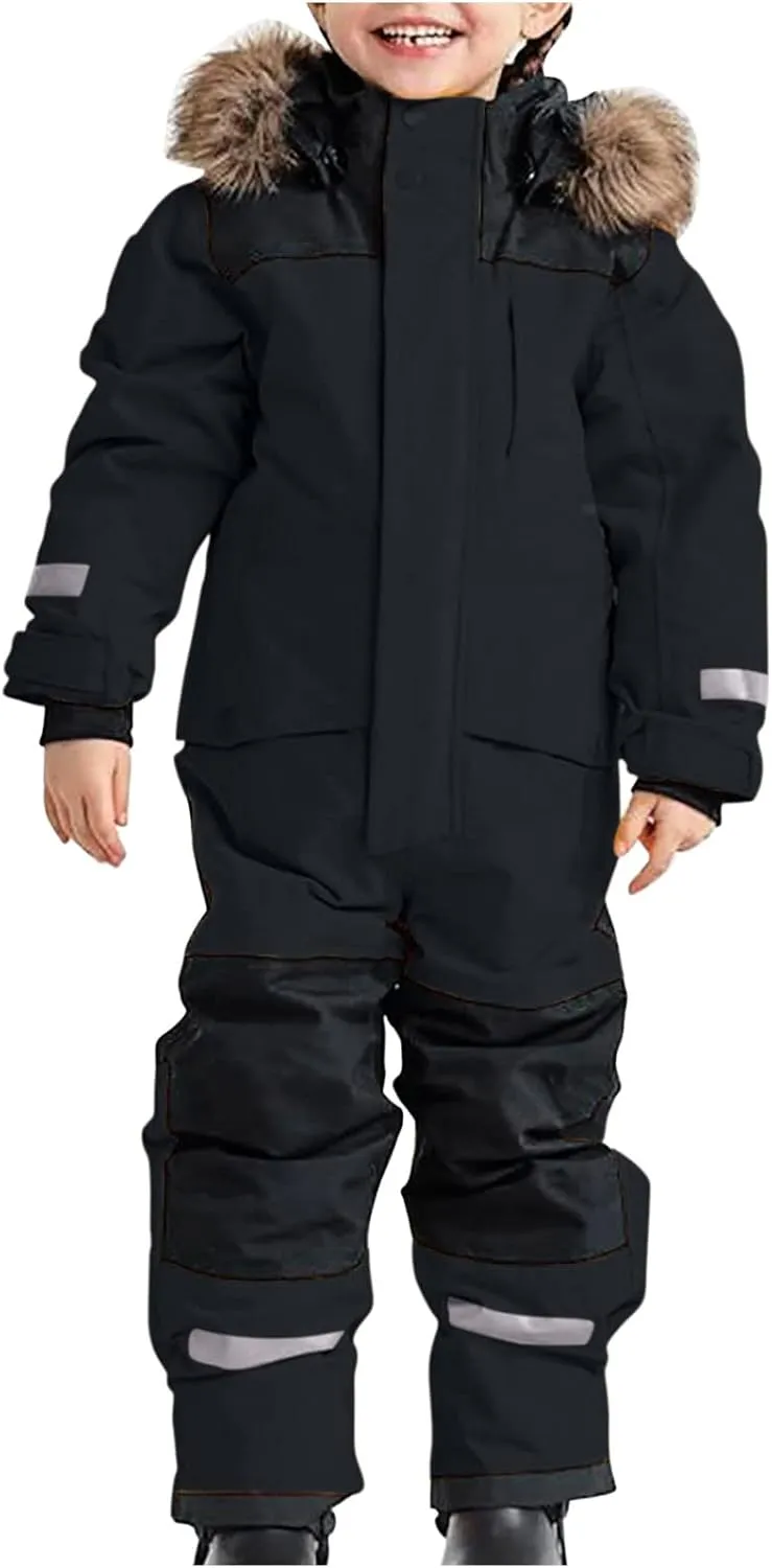 Kids One Piece Snowsuit Girls Boys Ski Snowboard Jumpsuits Winter Thicken Warm Waterproof Windproof Thermal Jackets