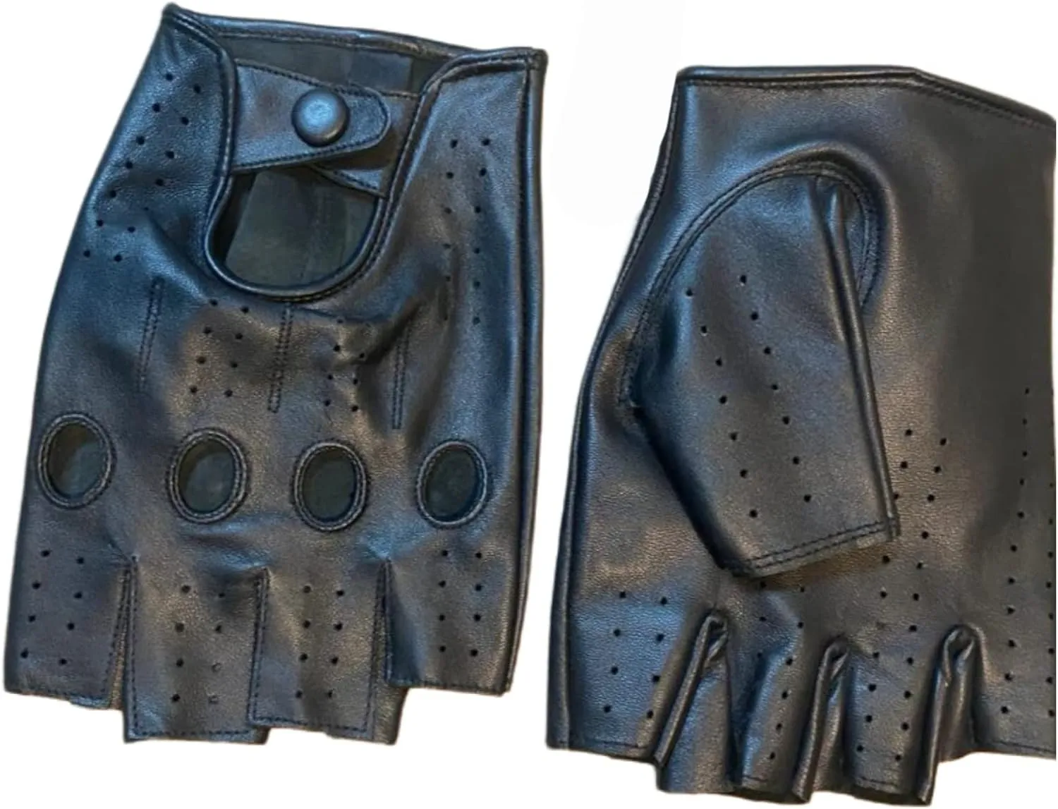 Men's Genuine Sheep Leather Half Finger Driving Cycling Motorbike Exercise and Fitness Fingerless Unlined Gloves