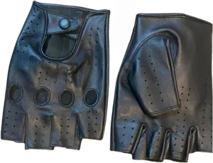 Men's Genuine Sheep Leather Half Finger Driving Cycling Motorbike Exercise and Fitness Fingerless Unlined Gloves