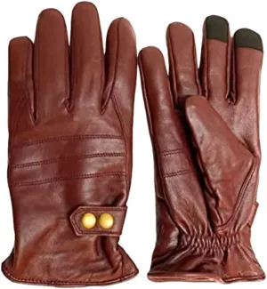 Men's Motorbike Premium Quality Lambskin Leather Winter Warm Dress Driving Cycling Trekking Texting Gloves (Burgundy, Medium)