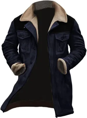 Men'S Vintage Suede Jacket Plush Reversed Collar Faux Jacket Men Zip Up Multi-Pocket Motorcycle Retro Jacket Coats