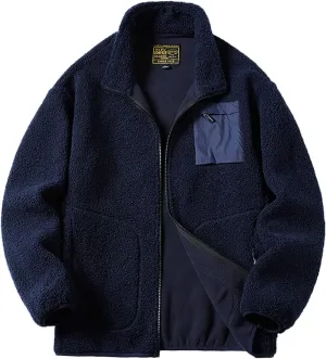 MIDOO Mens Zip Up Fleece Jacket No Hood Outdoor Warm Plus Size Pocket Zipper Lapel Cardigan Jacket Coats for Men Tall