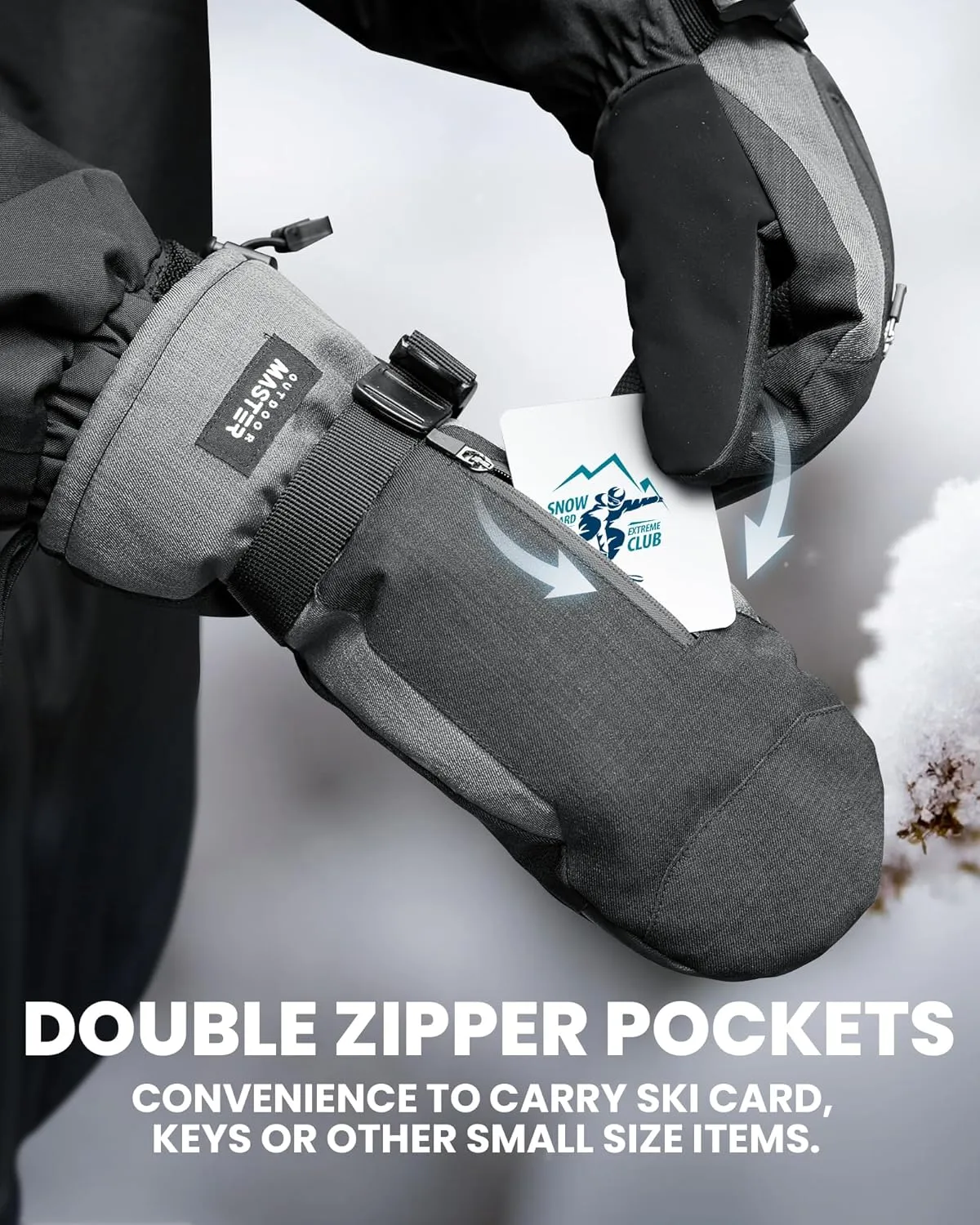 OutdoorMaster Ski Mittens for Women & Men, Waterproof & Windproof Ski Gloves, Winter Warm Snowboarding Gloves