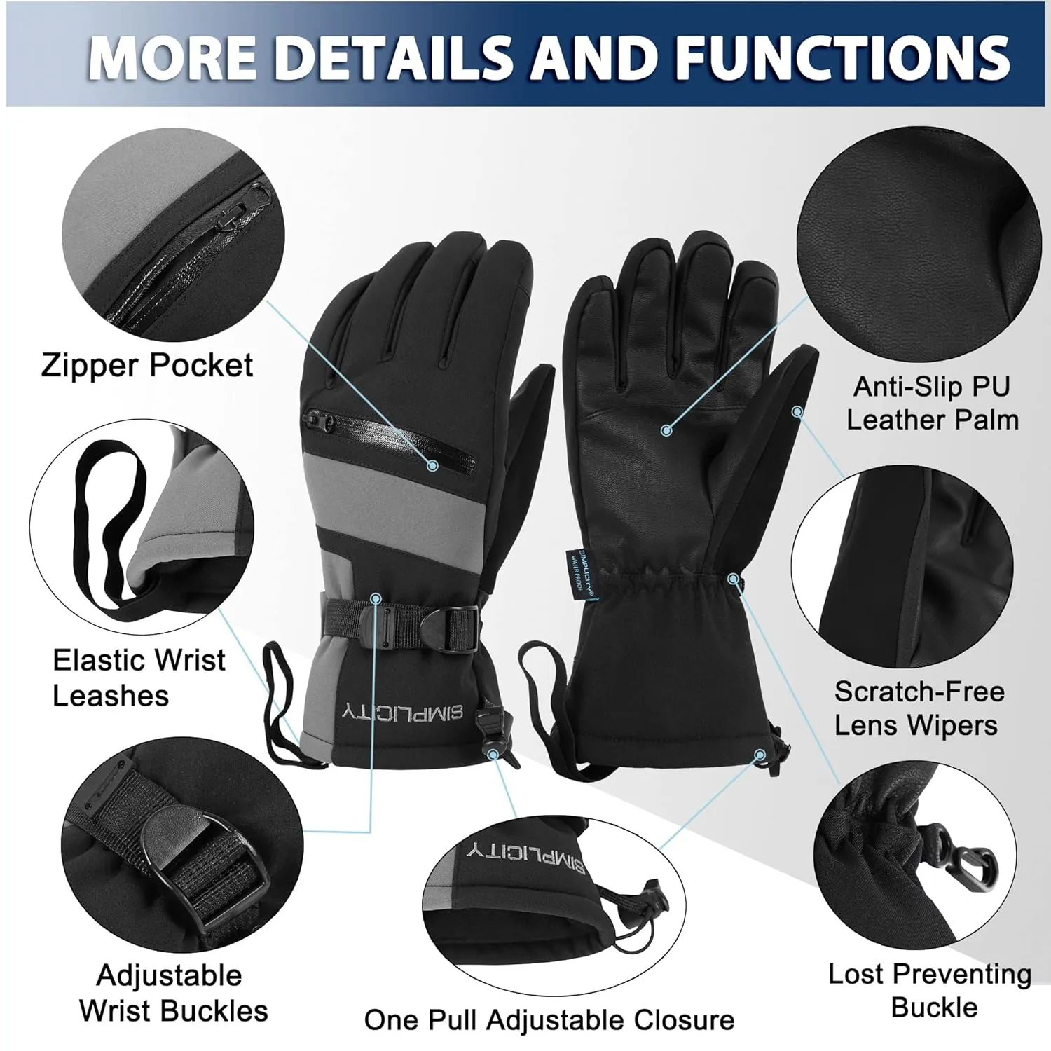 Simplicity Men Ski Gloves - Snowboard Snow Warm Winter Men Gloves