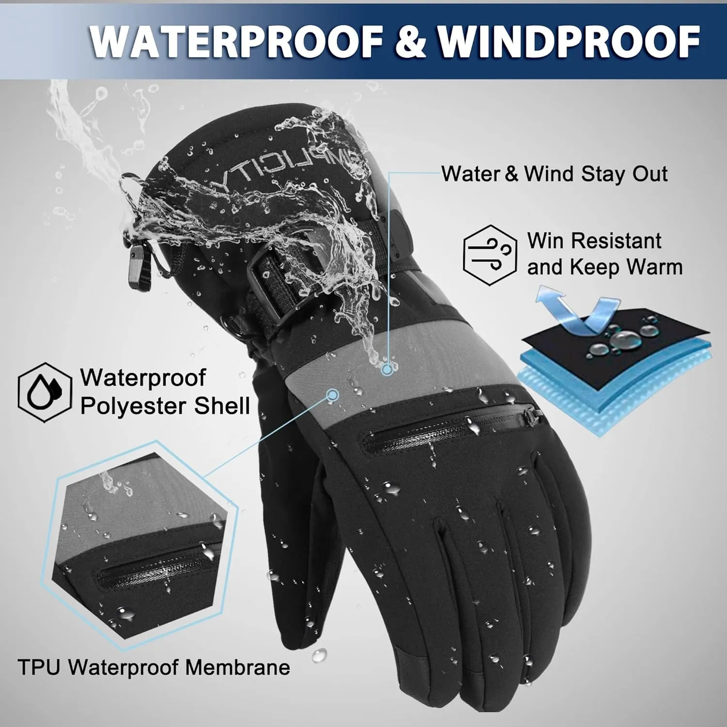Simplicity Men Ski Gloves - Snowboard Snow Warm Winter Men Gloves