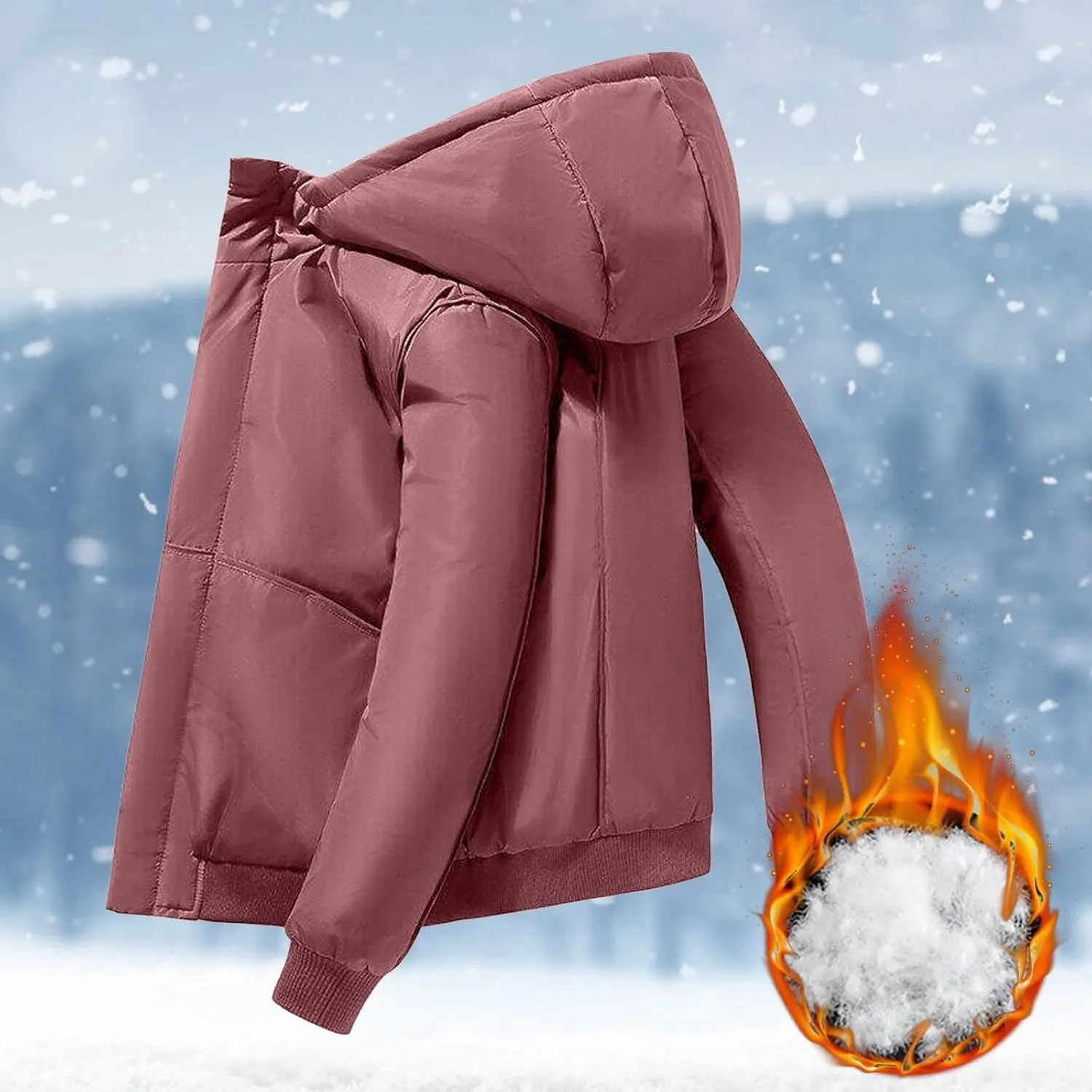Winter Hooded Puffer Jacket Men Quilted Padded Full Zip Puffy Insulated down Jacket Thermal Warm Windproof Coat Outdoor