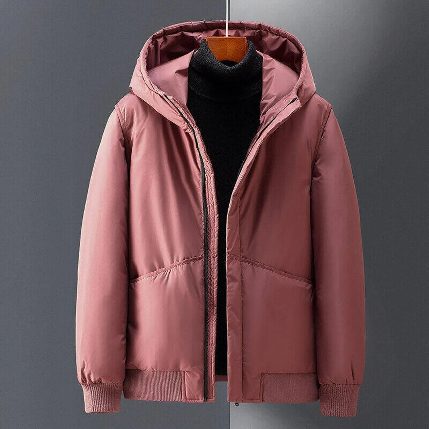Winter Hooded Puffer Jacket Men Quilted Padded Full Zip Puffy Insulated down Jacket Thermal Warm Windproof Coat Outdoor