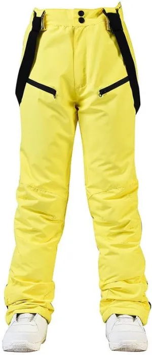 Womens Outdoor Snow Pants Detachable Ski Bib Windproof Pant Thick Thermal Hiking Snowboard Trousers with Pockets