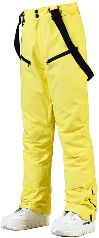 Womens Outdoor Snow Pants Detachable Ski Bib Windproof Pant Thick Thermal Hiking Snowboard Trousers with Pockets
